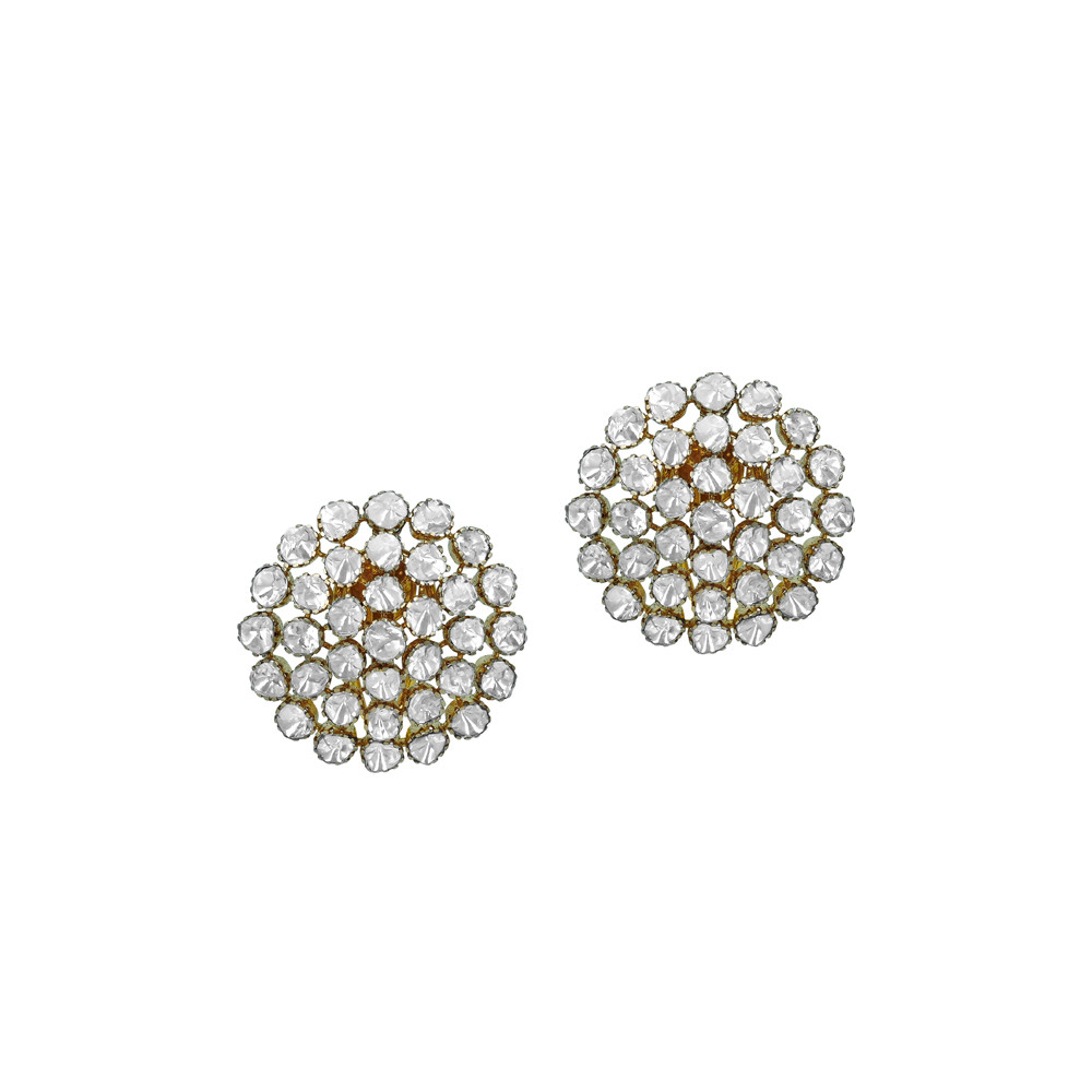 Floral Circular Stud Earrings with Open Polki Array